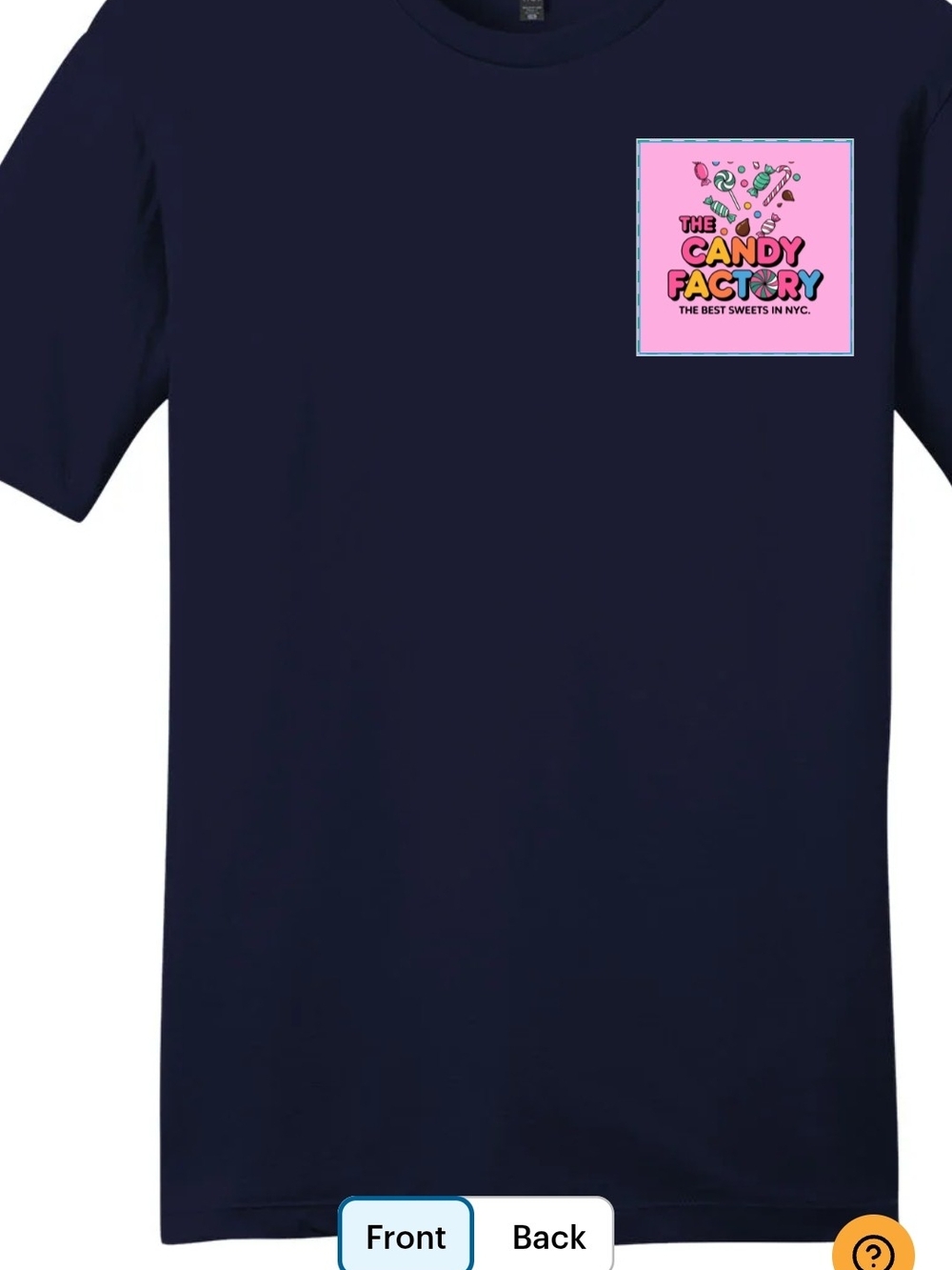 Navy Tee with Pink Candy Factory Graphic